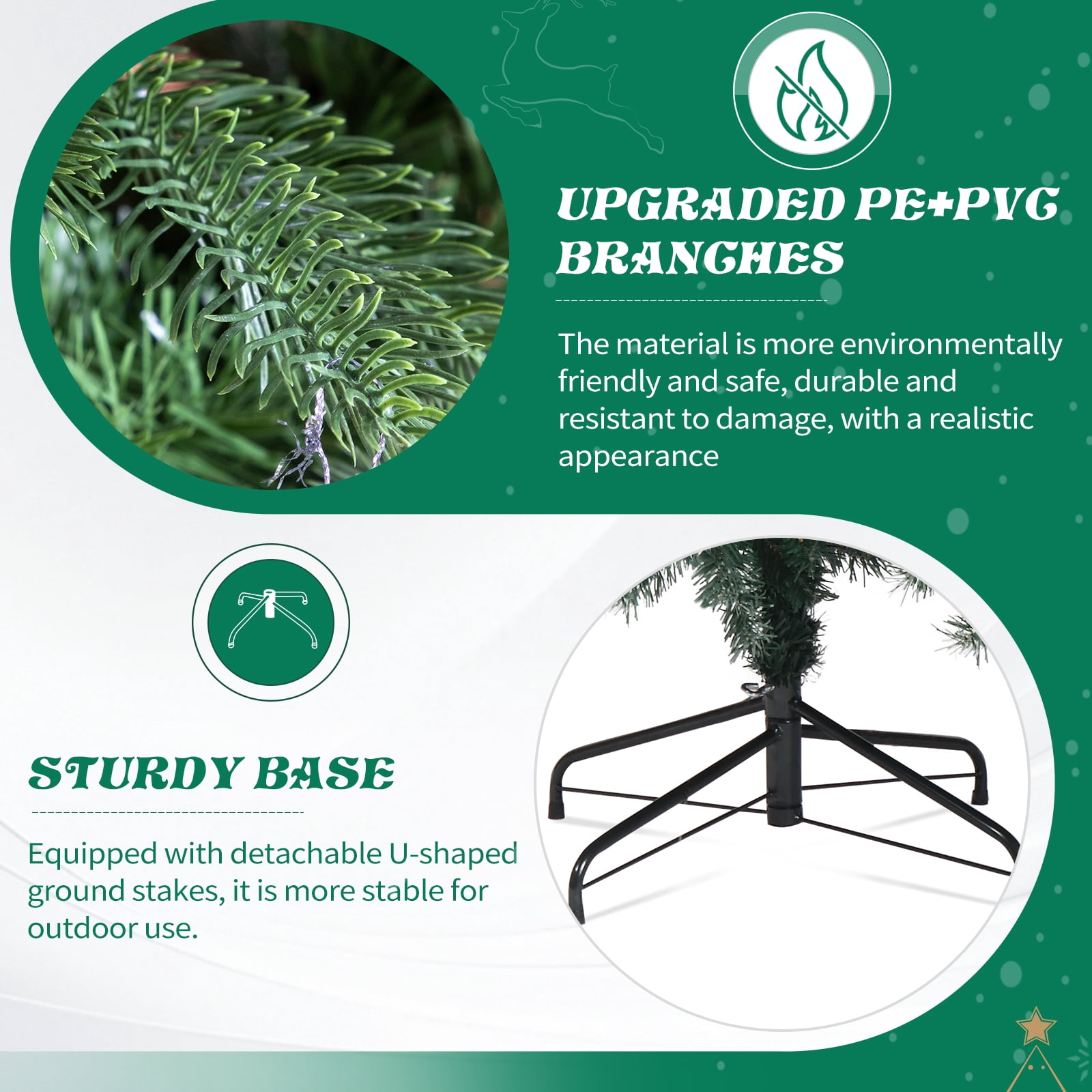 Astoutdoor 7.5 ft Artificial Christmas Tree with 400 Warm White LED Lights, Hinged Pine Tree with Tree Skirt and Ornaments, Green