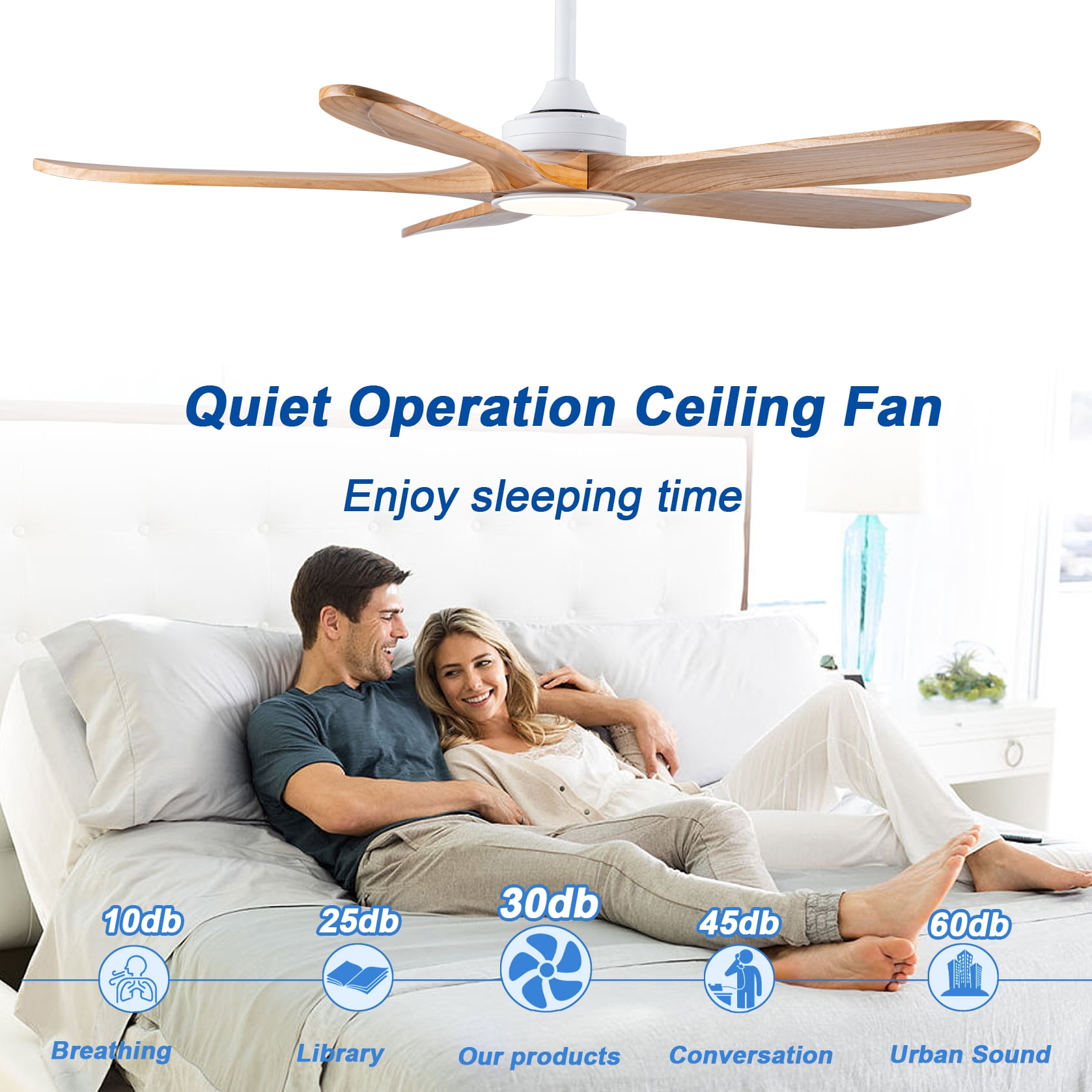Mintazer 52 in Ceiling Fan with Lights and Remote, Modern Ceiling Fan with 6 Speed & 5 Blade for Farmhouse Bedroom Living Room Gazebo Patio, Natural