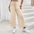 thumbnail image 2 of Women Linen Pants Summer Wide Leg Cropped Palazzo Pants Drawstring High Waisted Beach Lounge Trousers with Pockets,S, 2 of 6