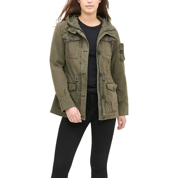 Levis Womens Cotton Four Pocket Hooded Field Jacket Standard Plus Sizes  Plus Size 1X Army Green 