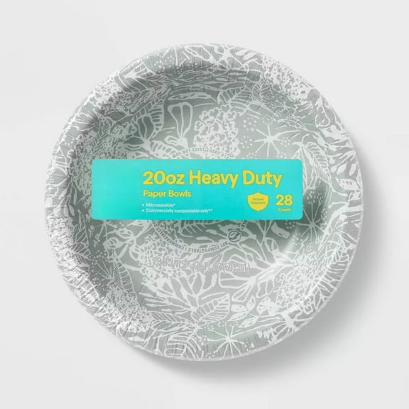 Green Floral Paper Bowl 20oz/28ct