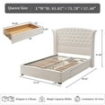 thumbnail image 3 of Luxurious Upholstered Wingback Storage Platform Bed with 60 inch High Headboard, Premium Linen, Dual Storage Drawers, and Sprung Slats-QUEEN CREAM, 3 of 12