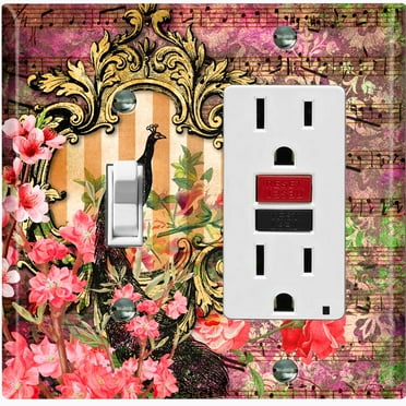 Metal Light Switch Plate Outlet Cover Peacock Frame Music Damask PEA005