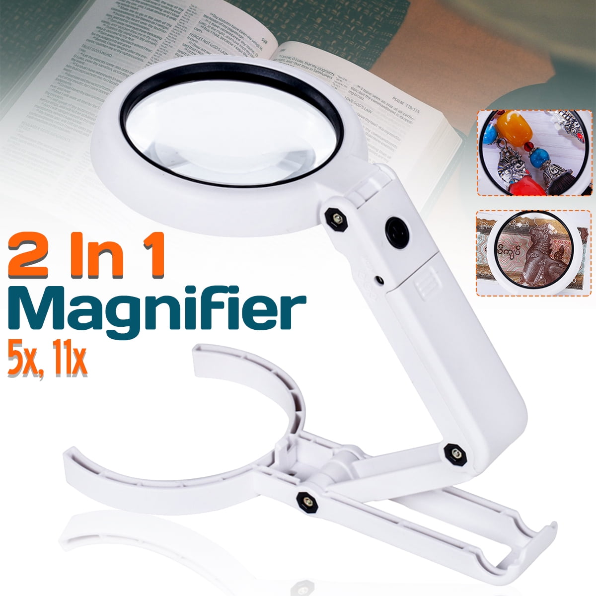 LED Stand Magnifier Light Foldable Table Magnifying Glass Seniors Reading Help