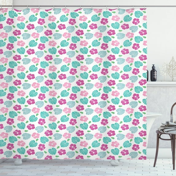 Ambesonne Tropical Shower Curtain, Flowers Garden Art, 69"Wx75"L, Pink Turquoise
