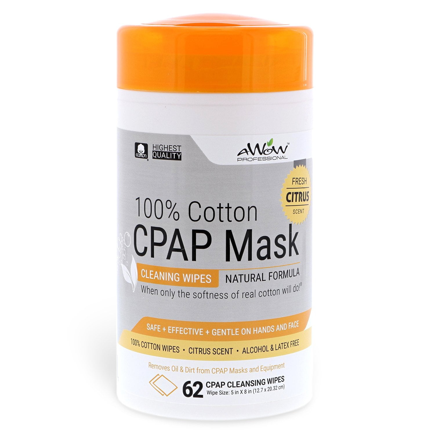 AWOW Professional CPAP Mask Wipes, Citrus Scented Cotton Cleaning Wipes