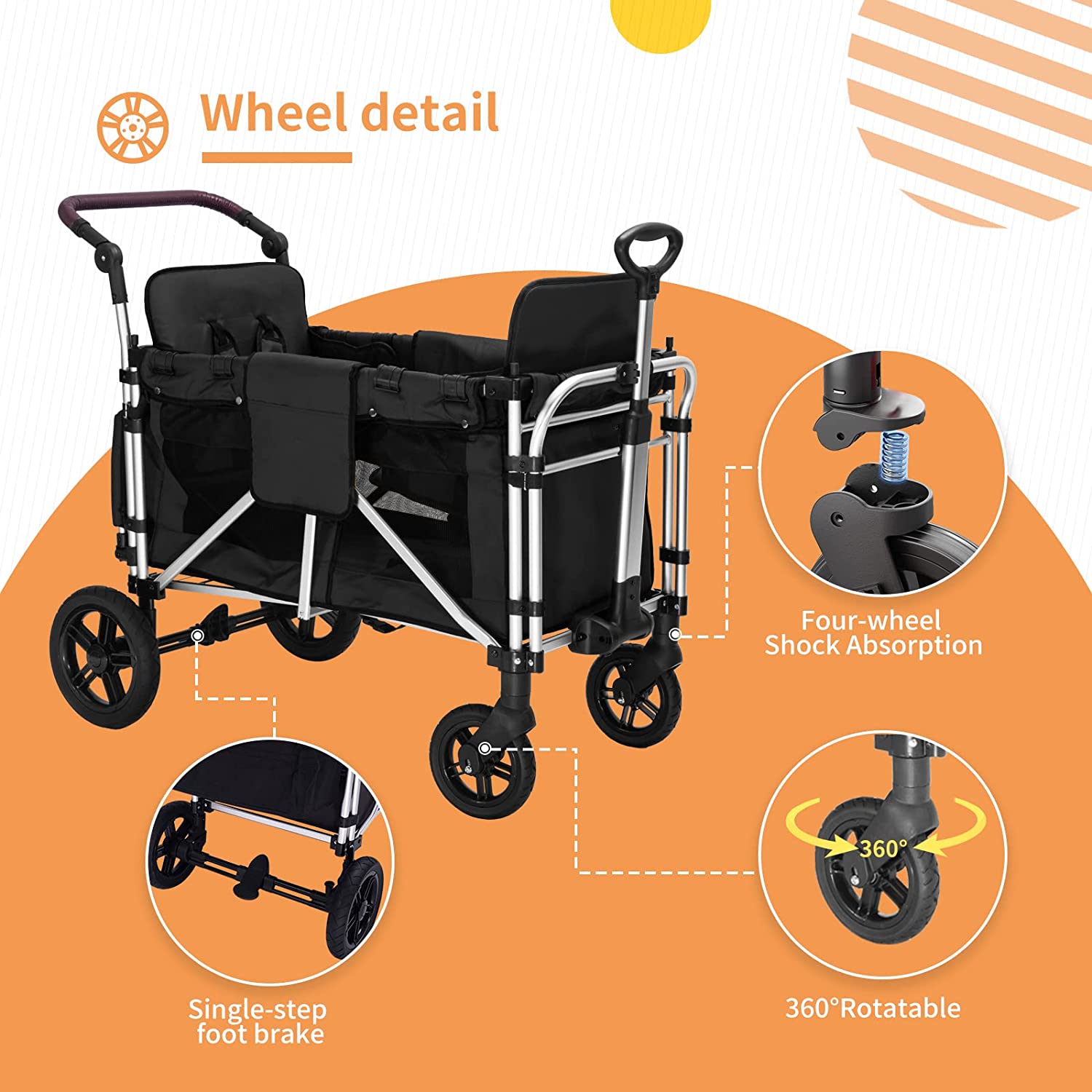 Linor Stroller Wagon for 2 Kids, Wagon Cart Featuring 2 High Seat with ...