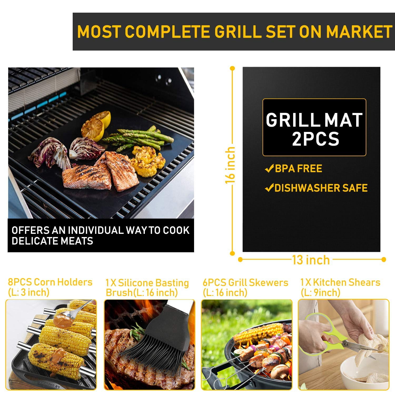 34 Pcs Grill Accessories Grilling Gifts for Men, Heavy Duty Stainless Steel BBQ Grill Tools Set for Outdoor Grill