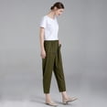 thumbnail image 4 of Mordenmiss Women's Cotton Linen Ankle Length Trousers Elastic Waist Casual Pants with Hi-low Pockets Army Green XXL, 4 of 5