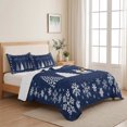 thumbnail image 5 of Quilts Twin Size Bedding Set, Merry Christmas Lightweight Quilted Comforter, Xmas Trees Snowflake Winter Rustic Navy Blue Reversible Bedspread Coverlet with Pillow Covers for All Season, 68" x 86", 5 of 9