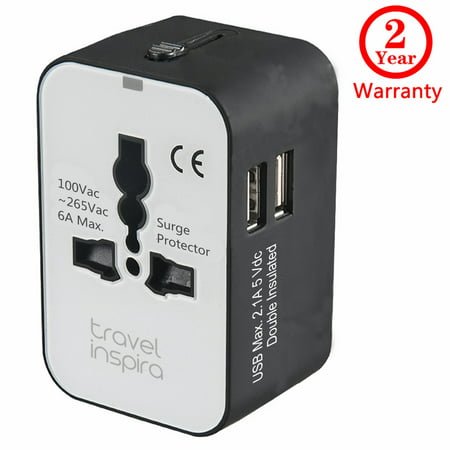 Universal Travel Power Adapter with Dual USB Charging Ports International Worldwide AC Wall Outlet Plug Charger Type A, Type G, Type F, Type I for US, UK, Europe, (Best Usb Wall Charger Uk)