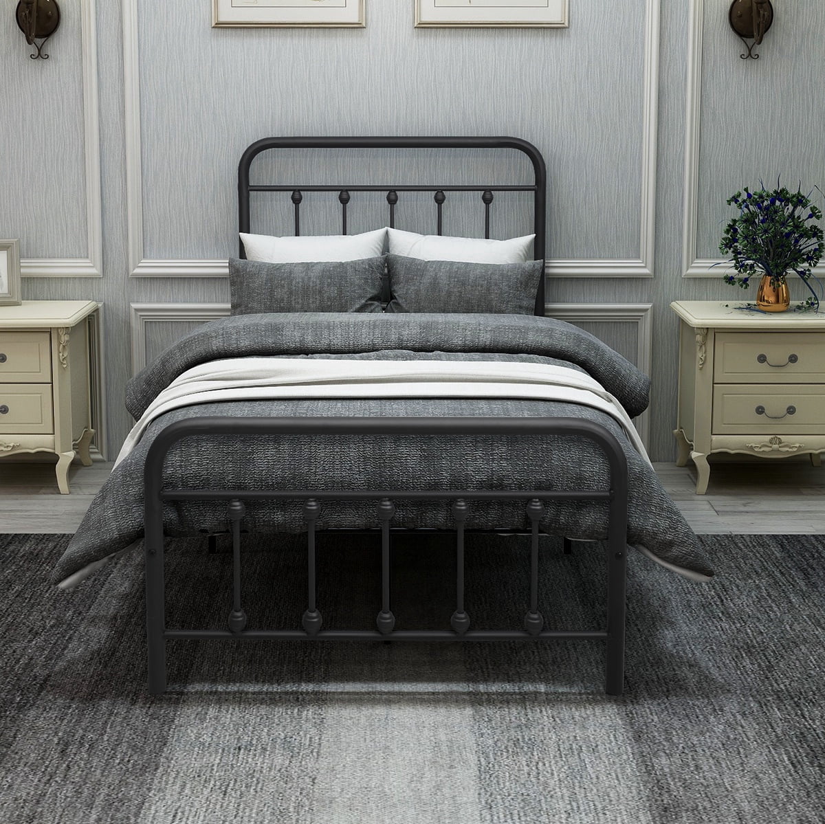 Gewnee Heavy Duty Twin Size Metal Platform Bed Frame with Headboard and Footboard,Black