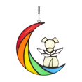 thumbnail image 2 of Colgantes de ventana hechos a mano con decoración de cadena Colgante de perro en la luna Perro Arcoiris y blanco, 2 of 9