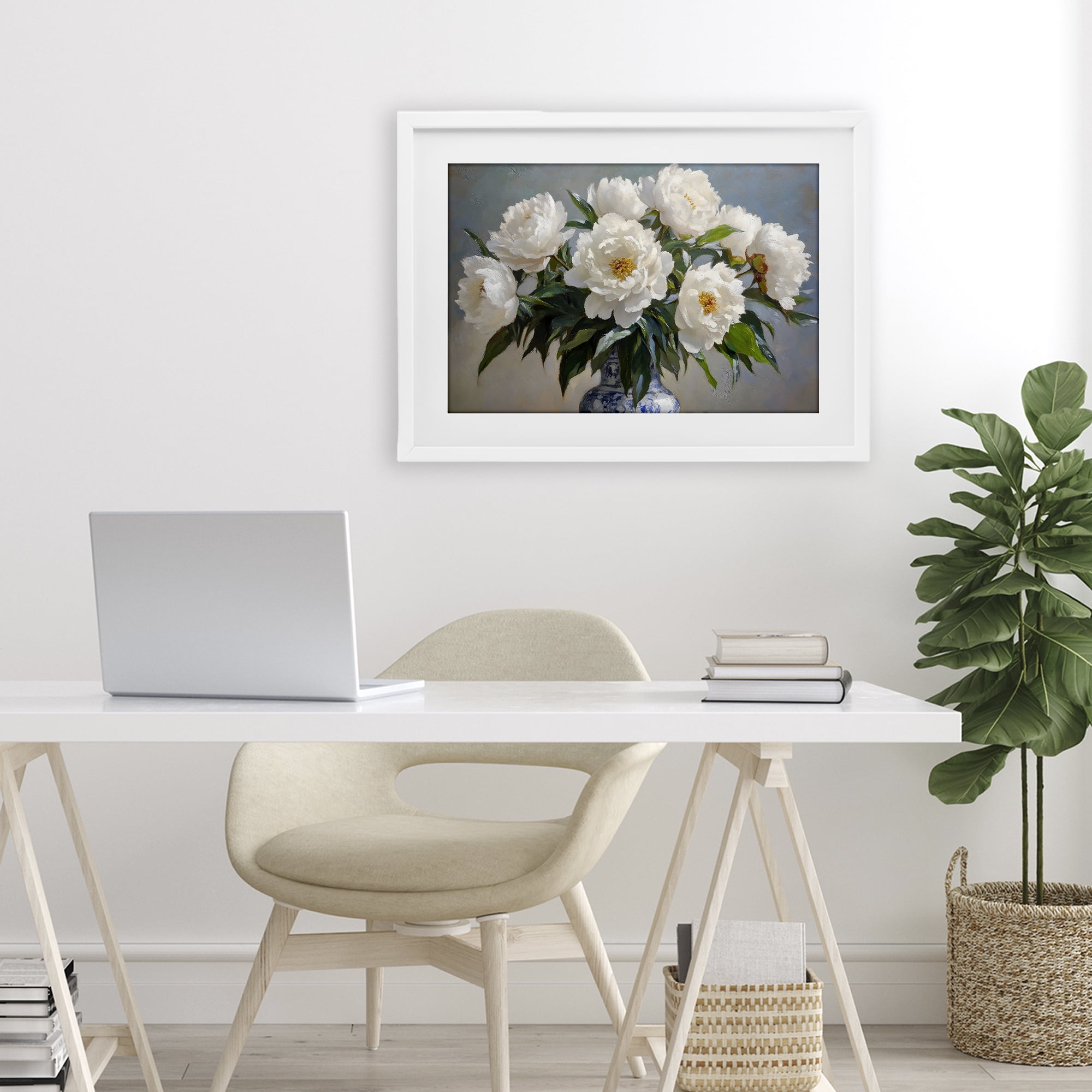 Stupell Industries In Full Bloom White Peonies White Framed Print Under Glass, design by Petal Prints Design