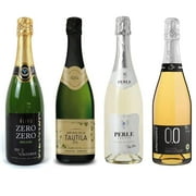 Sparkling Wine Sampler - Four (4) Non-Alcoholic Wines 750ml Each - Elivo Zero Zero Deluxe Sparkling, Princess Bollicine Bianco Extra Dry, Perle Blanc, and Tautila Espumoso Blanco