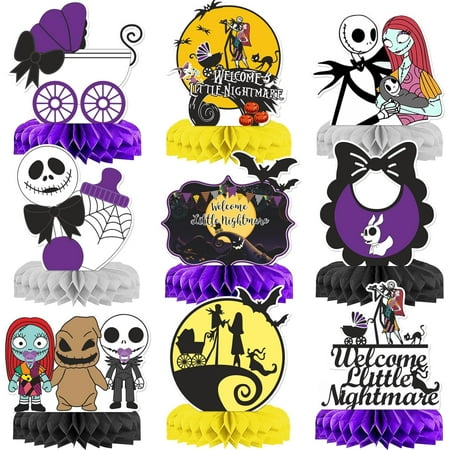 9Pcs Nightmare Before Baby Shower Centerpiece Honeycomb Nightmare Table Decorations Nightmare Before Decorations for Halloween Nightmare Christmas Baby Shower Party Decorations Halloween Baby Shower