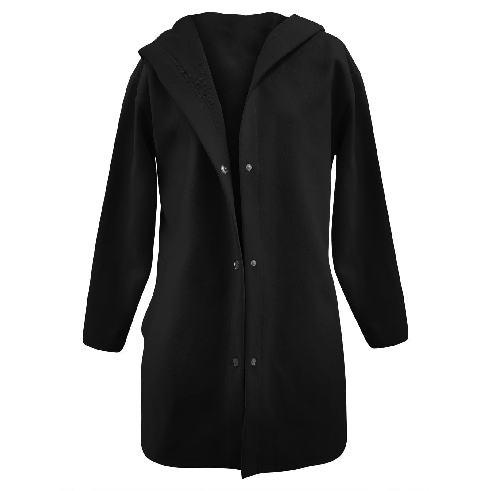 Womens Wool Peacoats with Hooded and Pockets Plus Size S-5X Snap-Button Up Coats Ladies Casual Solid Long Sleeve Comfort Outerwear
