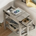 thumbnail image 3 of End Table with Charging Station, 3-Tier Narrow Side Table with Drawer and Storage End Table Wood Farmhouse Bed Side Table/Night Stand for Living Room Bedroom Office (Rustic Grey), 3 of 9