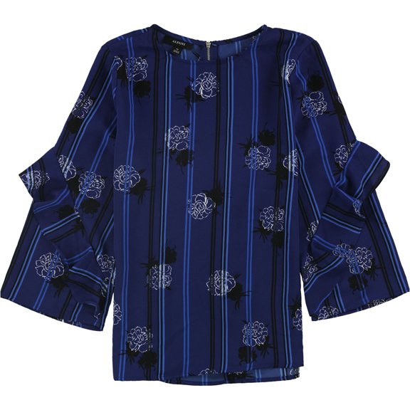 Alfani Womens Ruffled Sleeve Pullover Blouse, Blue, PS