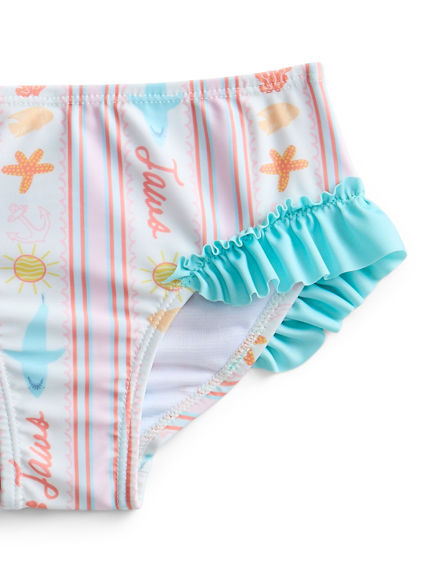 Jaws Toddler Girls Long Sleeve Ruffle Rashguard Swimsuit Set with UPF50, 2-Piece, Sizes 12M-5T