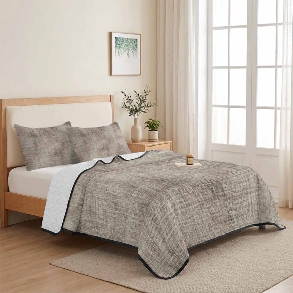 3 Piece Summer Bed Quilt Set Twin XL Size,Brown Texture Pattern Lightweight Bedspread Coverlet with 2 Pillowcases Minimalist Monochrome Background Soft Comforter Bedding Quilts for All Season