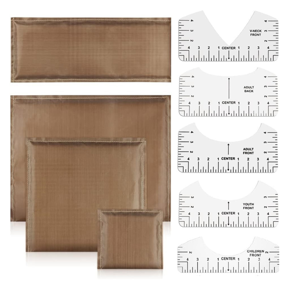 Heat Press Pillows Set, 4 Sizes Heat Pressing Transfer Pillow and 5pcs Tshirt Ruler Guide for Vinyl