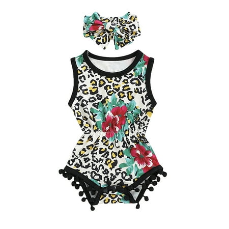 

LAPAKIDS Newborn Baby Girl Clothes Leopard Printed Bodysuit Romper with Headband 9-12 Months