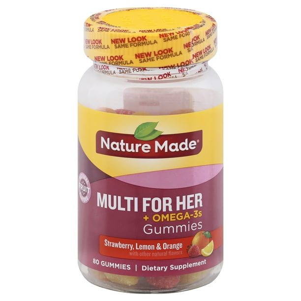 NATURE MADE Multi For Her + Omega3s, Gummies Strawberry, Lemon