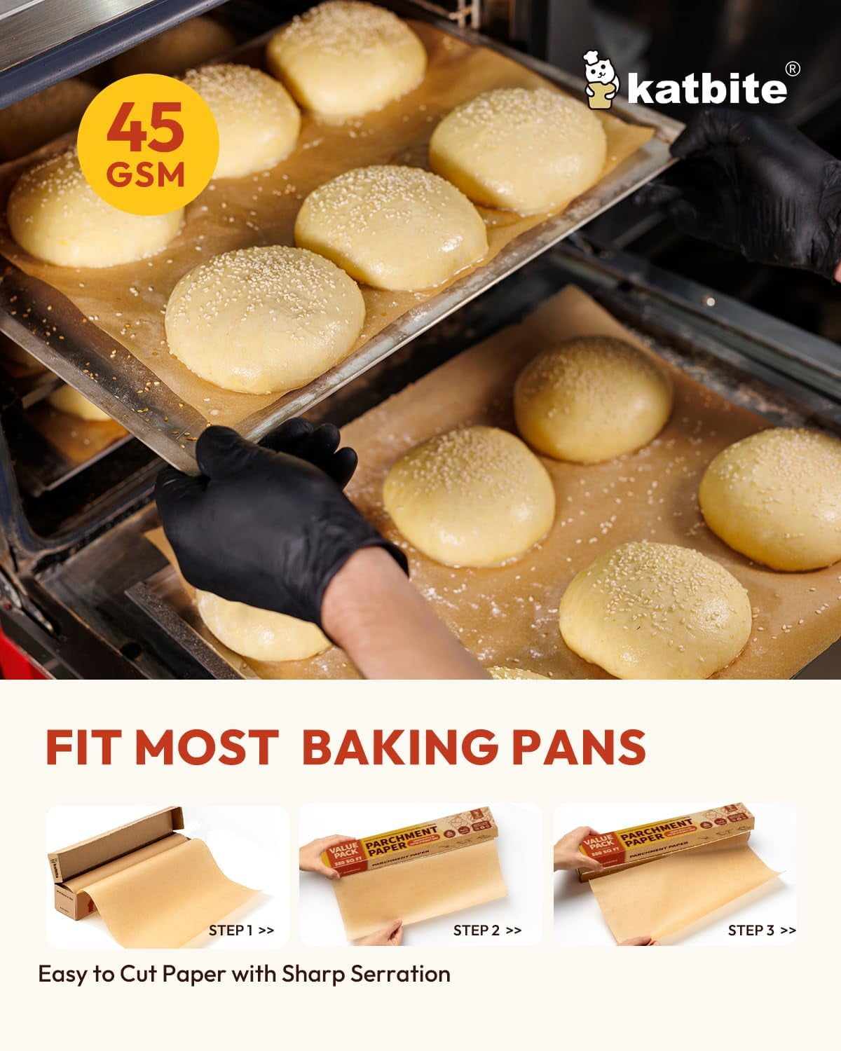 Unbleached Parchment Paper Roll, 15in x 242ft, 300 Sq.Ft, Non-Stick with Serrated Cutter for Baking, Cooking, Air Fryer