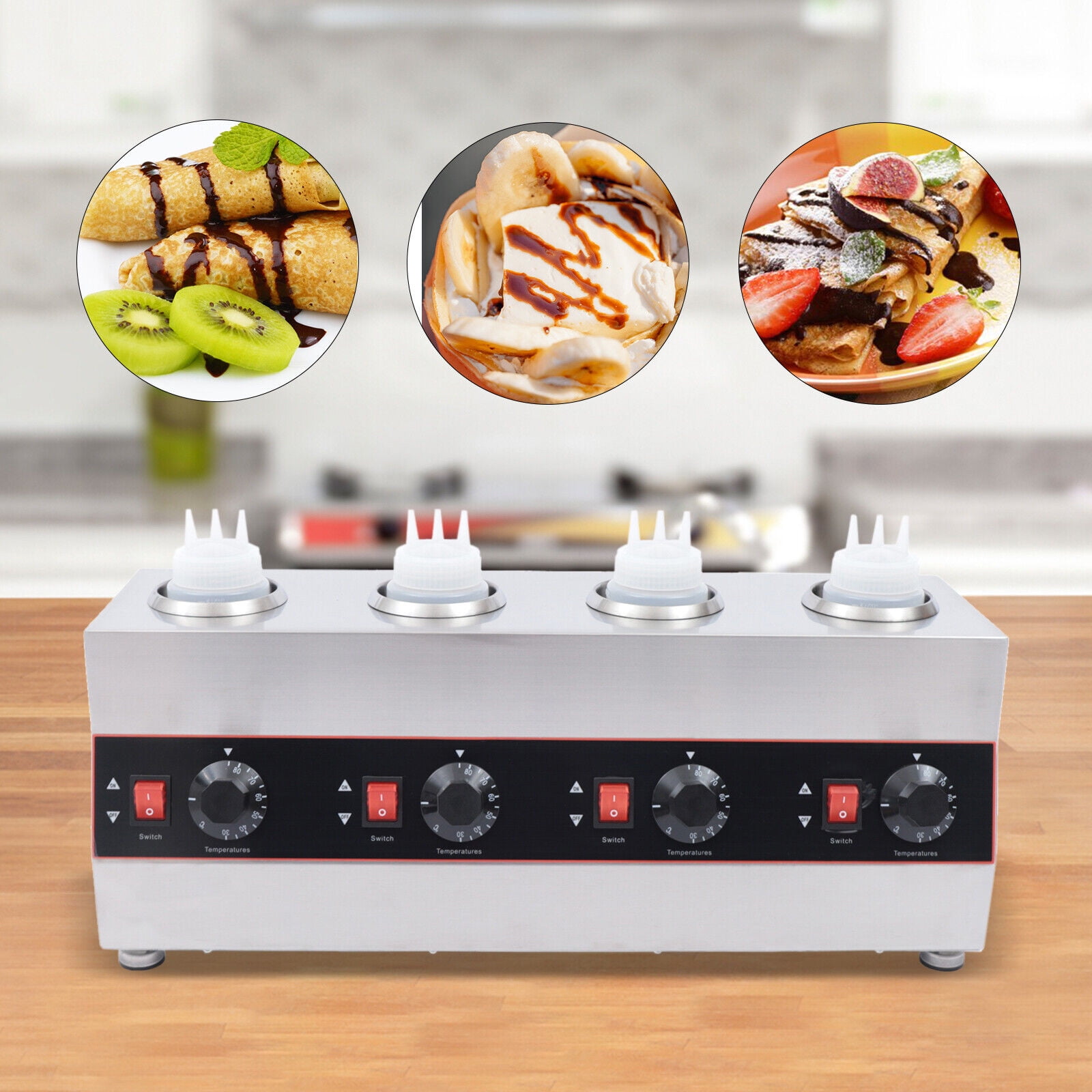 4 Grids Electric Countertop Cheese Sauce Warmer Pump Dispenser