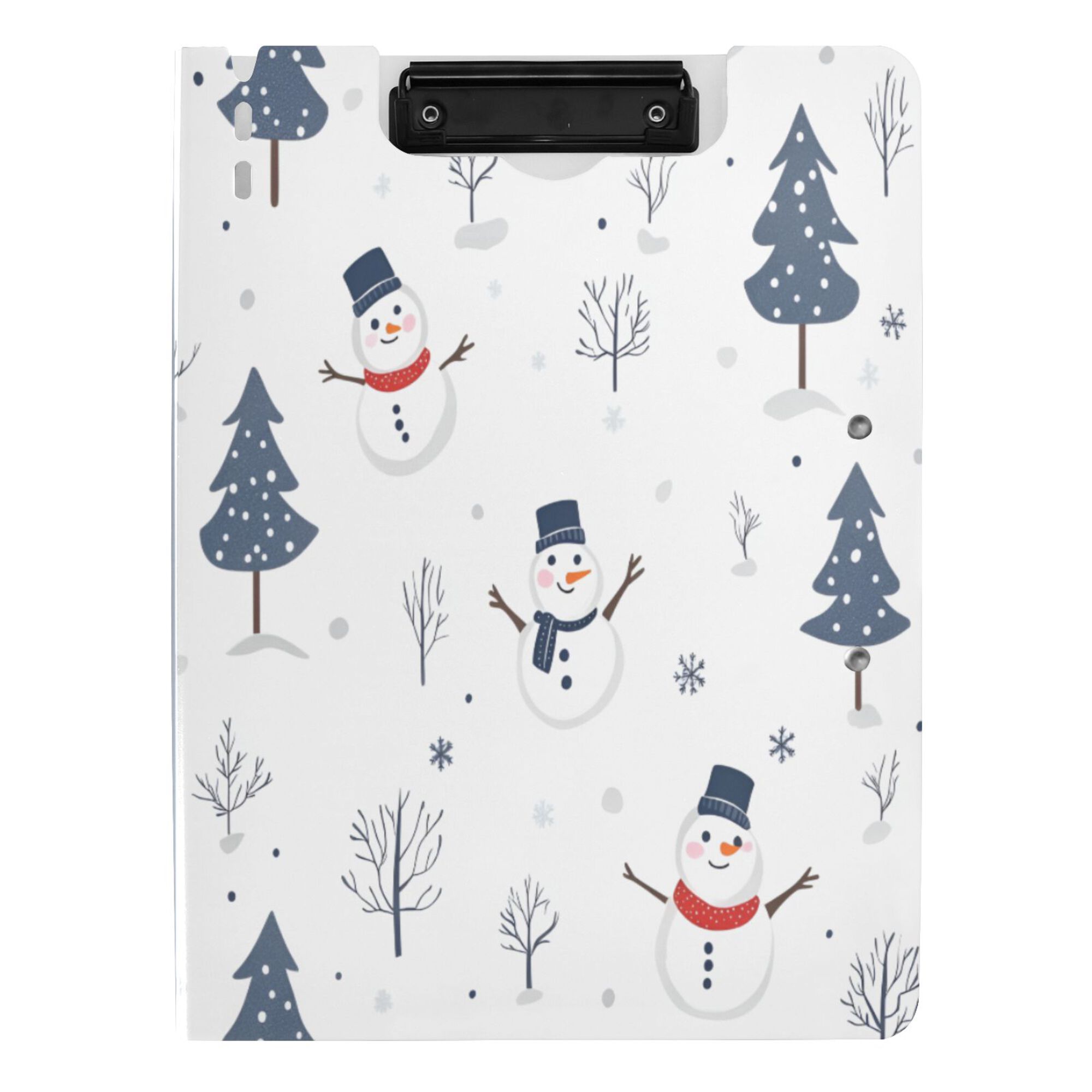 FORMRS A4 Clipboard Folder with Pen Holder Horizontal Foldable School Office Binder, Blue Cartoon Snowmen