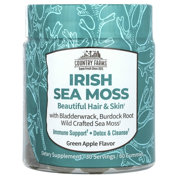 Country Farms Irish Sea Moss Gummies, Green Apple , 60 Gummies