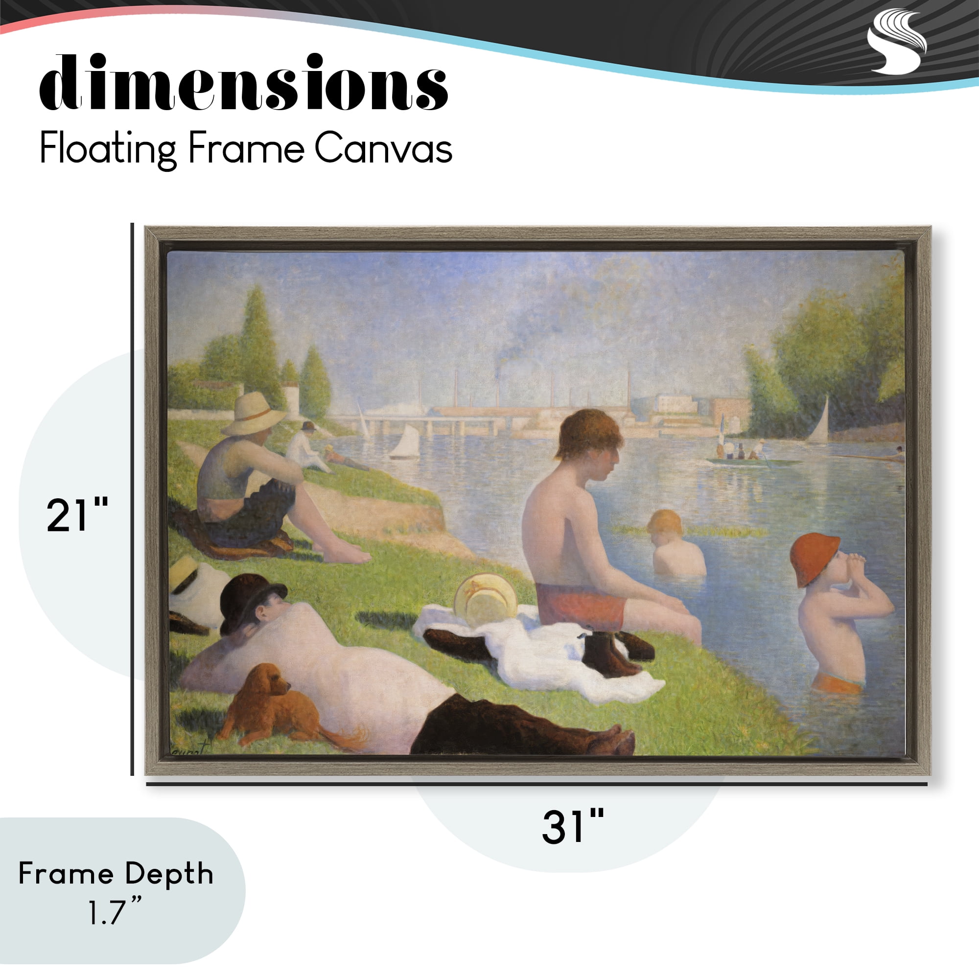 Stupell Industries Afternoon Bathers Georges Seurat Brown Framed Floater Canvas Wall Art, design by Georges Seurat