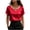 Red, variant on Women's Satin Blouse Short Sleeve V Neck Pearl Embellished Trim Silky Dressy Elegant Tunic Top for Summer Khaki M