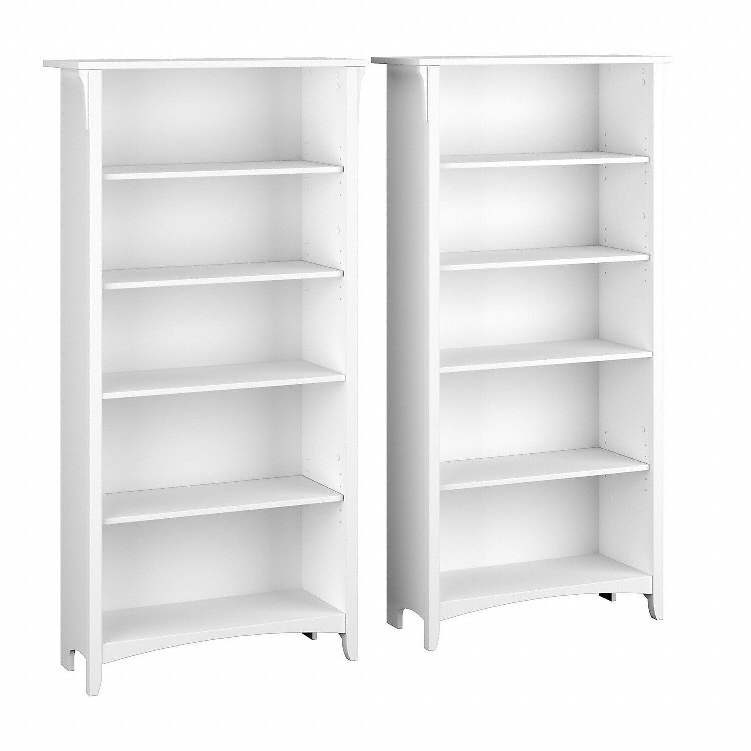 Bush Furniture Salinas 5-Shelf Bookcase, 63" H, Farmhouse Style In Pure White - Adjustable Shelves