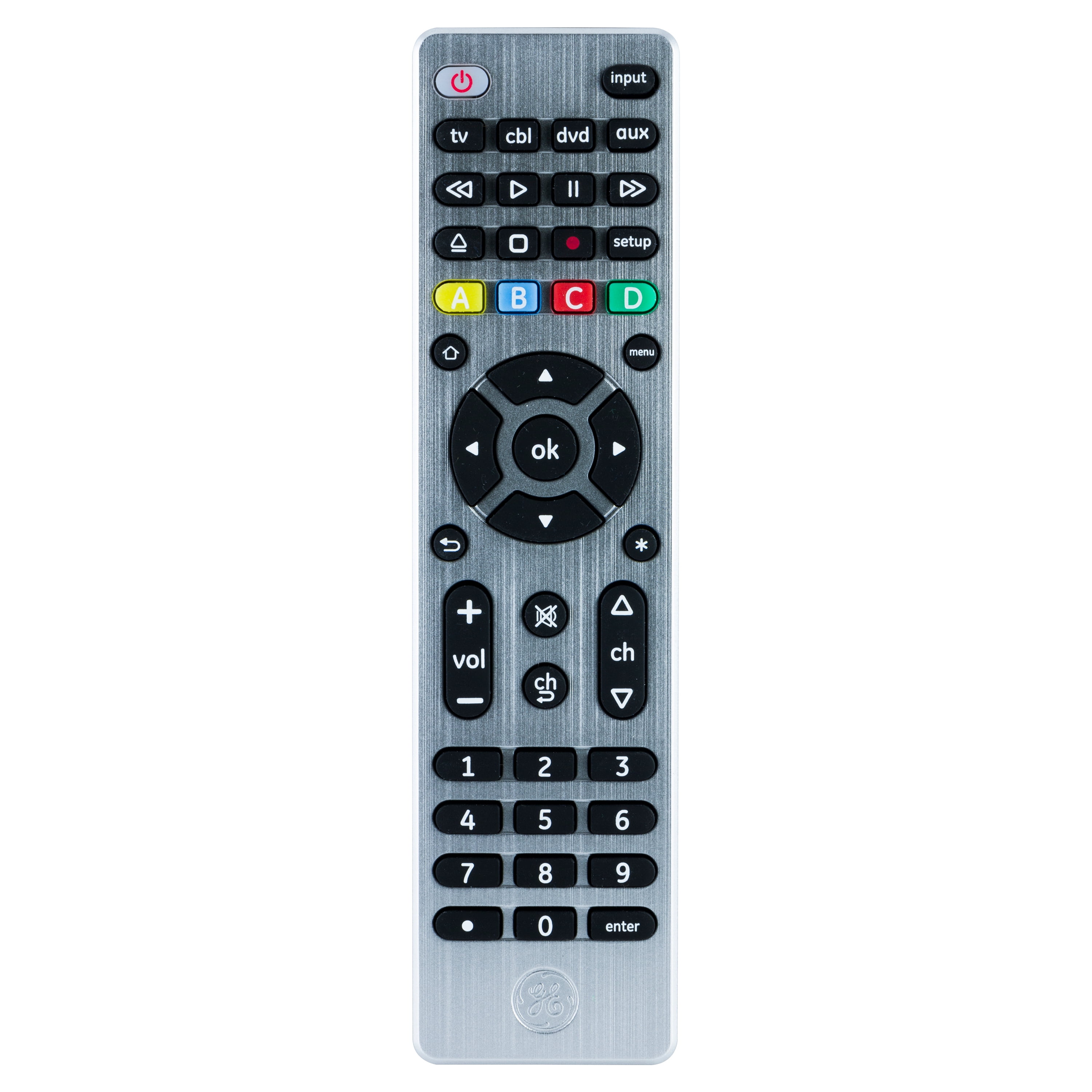 GE 4-Device Universal TV Remote Control in Brushed Silver, 33709