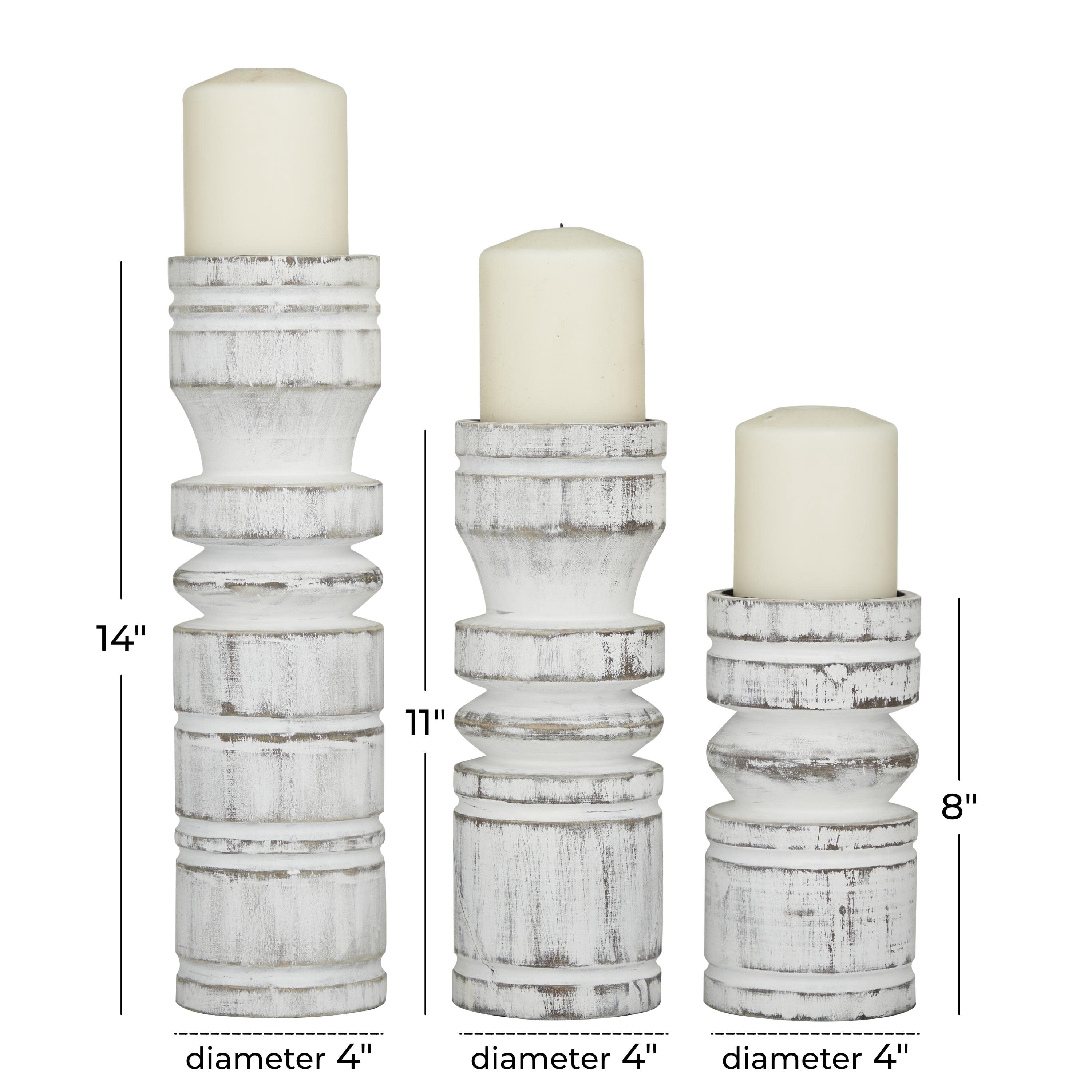 DecMode 3 Candle White Wood Candle Holder, Set of 3
