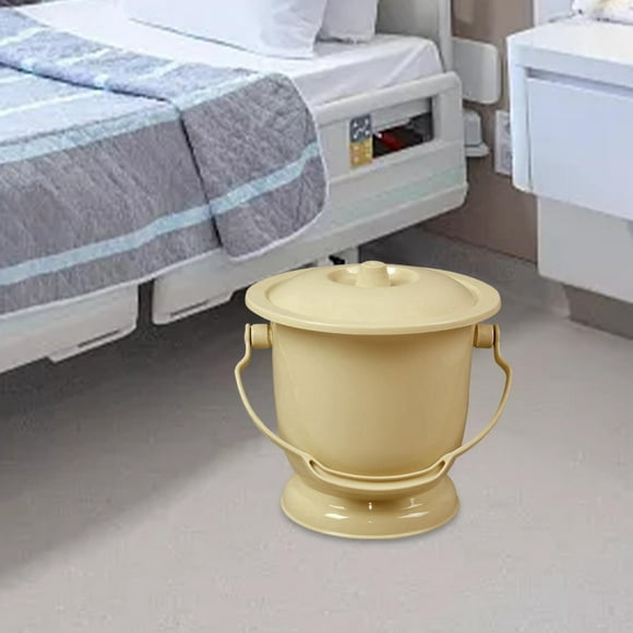 Chamber Pot with Lid Bedpan Spittoon Indoor with Handle Urine Light Yellow