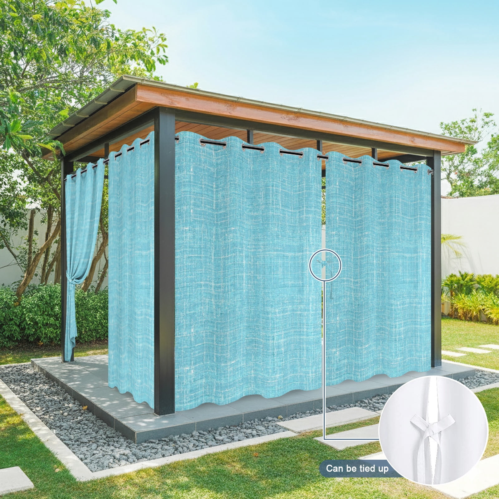 Teal Blue Outdoor Curtains for Patio, Abstract Modern Farmhouse Solid Color Sunshade Privacy Drapes Grommet Waterproof Outside Curtains for Porch/Cabana/Balcony 54"x 95", 2 Panel