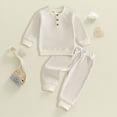 thumbnail image 2 of UAYOTSE Baby Boys 2 Piece Waffle Knit Outfit Henley Button Sweatshirt Drawstring Jogger Pants Fall Winter Clothing Set Size 3-4 Years, 2 of 3