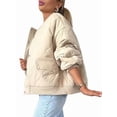 thumbnail image 2 of Women'S Quilted Jacket Oversized Solid Color Long Sleeve Zip Up Casual Jacket with Pockets Khaki M, 2 of 9