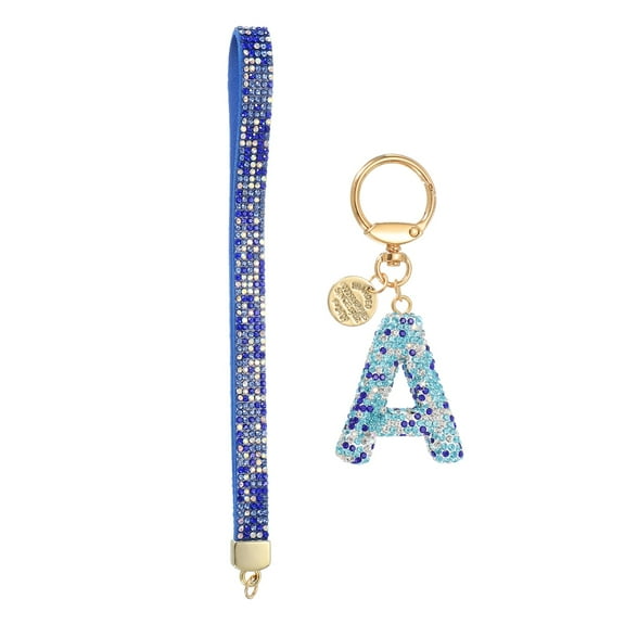 Initial Letter Keychain for Women, Rhinestone Alphabet A Key Chain Sparkly Keychain Charm with Heart for Backpack Handbag Car Key Accessories Lanyard, Blue