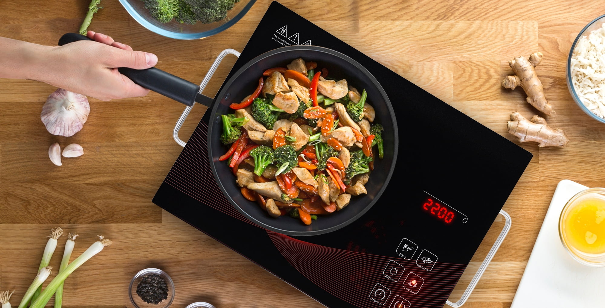 GRACEALL Countertop Infrared Hot Plate Electric Cooktop Portable Cooker for Cooking Single Burner Stove, 2200 Watt Compact Hotplate Adjustable Temperature Control, Sensor Touch & Knob