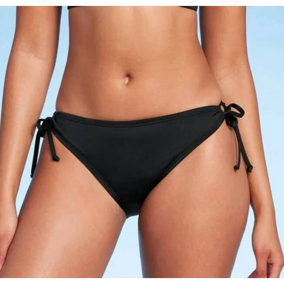 Women's Medium Lace-Up Black Cheeky Bikini Bottom - Shade & Shore
