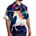 thumbnail image 2 of Starry Unicorn Men's Short Sleeve Spread Collar Poplin Button Down Casual Printed Summer Beach Unisex Shirts, 2 of 6
