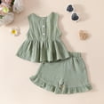 thumbnail image 6 of Outfits Sleeveless Bow Solid Vest T Shirt Tops Ruffles Shorts Girls Spring Clothes,Green,Size 3 -4 Years, 6 of 9