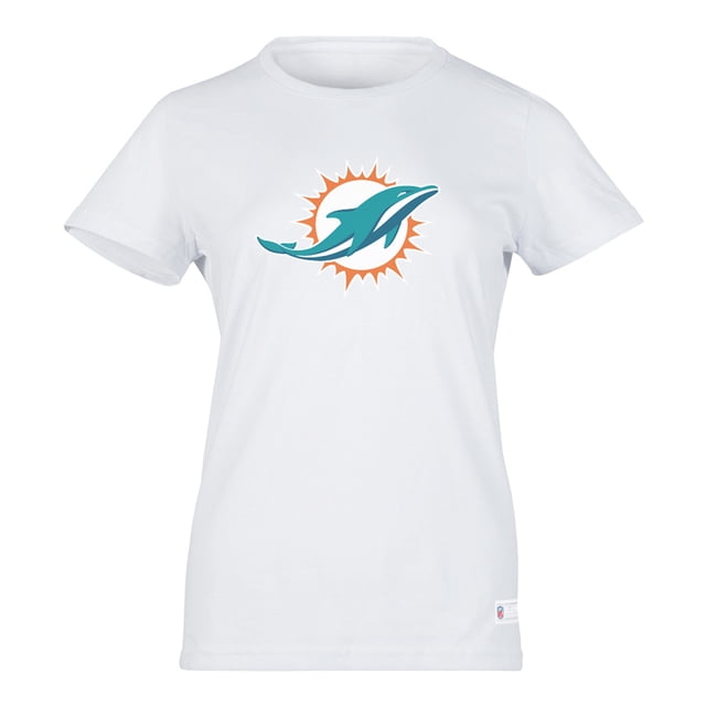 NFL Playera Aficionado Básica Miami Dolphins Blanco para Mujer, Talla Grande