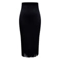 thumbnail image 5 of QHFBli Women's Fringe Trim Suede Skirt High Waisted Pencil Dressy Fall Winter Midi Long Skirt, 5 of 6