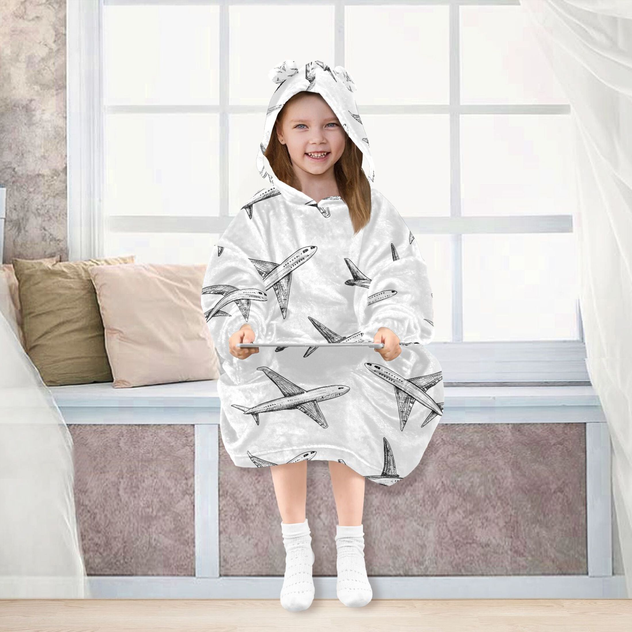 joogoo Blanket Hoodie for Airplane Retro Oversize Sweatshirt 3-14 YR L