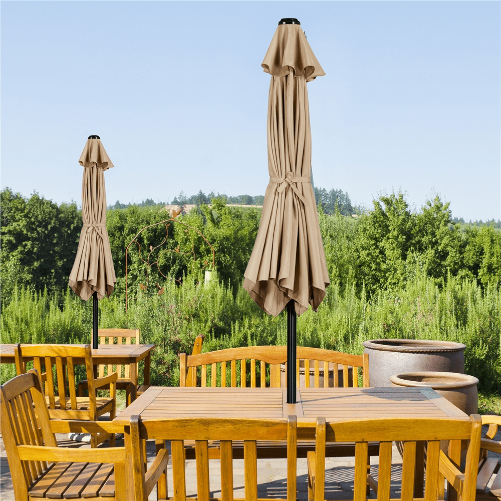 Alden Design 9 ft Tan Solid Print Octagon Market Patio Umbrellas, Adjustable Height
